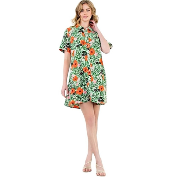 THML Floral Mod Button-Up Mini Shirt Dress NWT - Picture 1 of 4